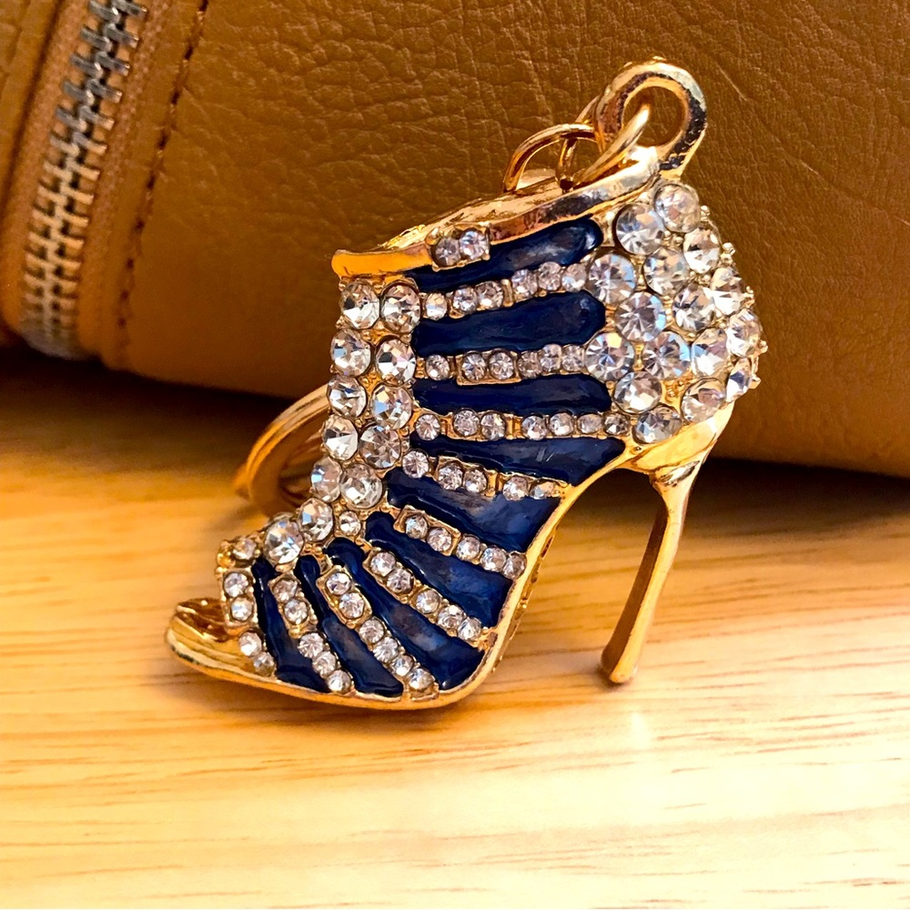 Rhinestone High Heel Blue Silver Gold Purse Charm-Key Chain